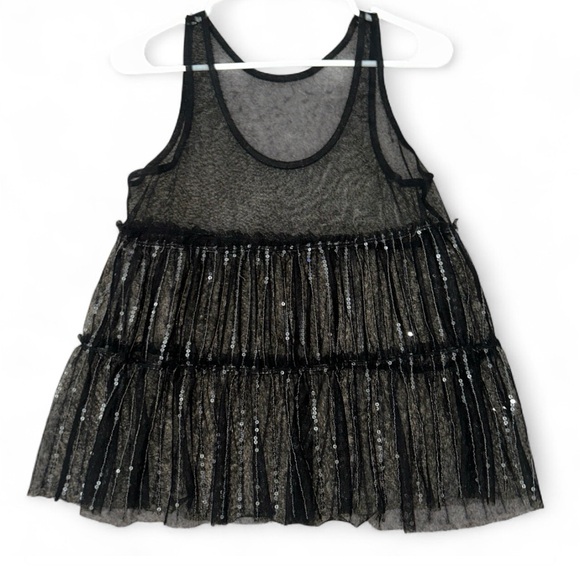 Tops - Black Sheer Fringe Tank Top